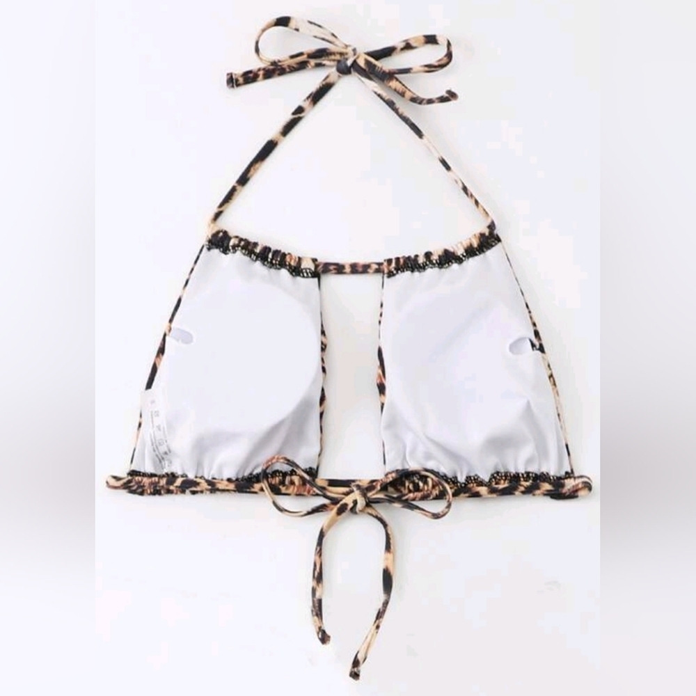 Leopard Bikini Top Size L Large String Neck Back … - image 3